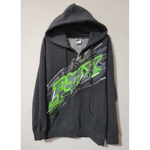 Fox Racing Y2K Full Zip Hoodie Mens M Gray Neon Green Graphic Moto Racing